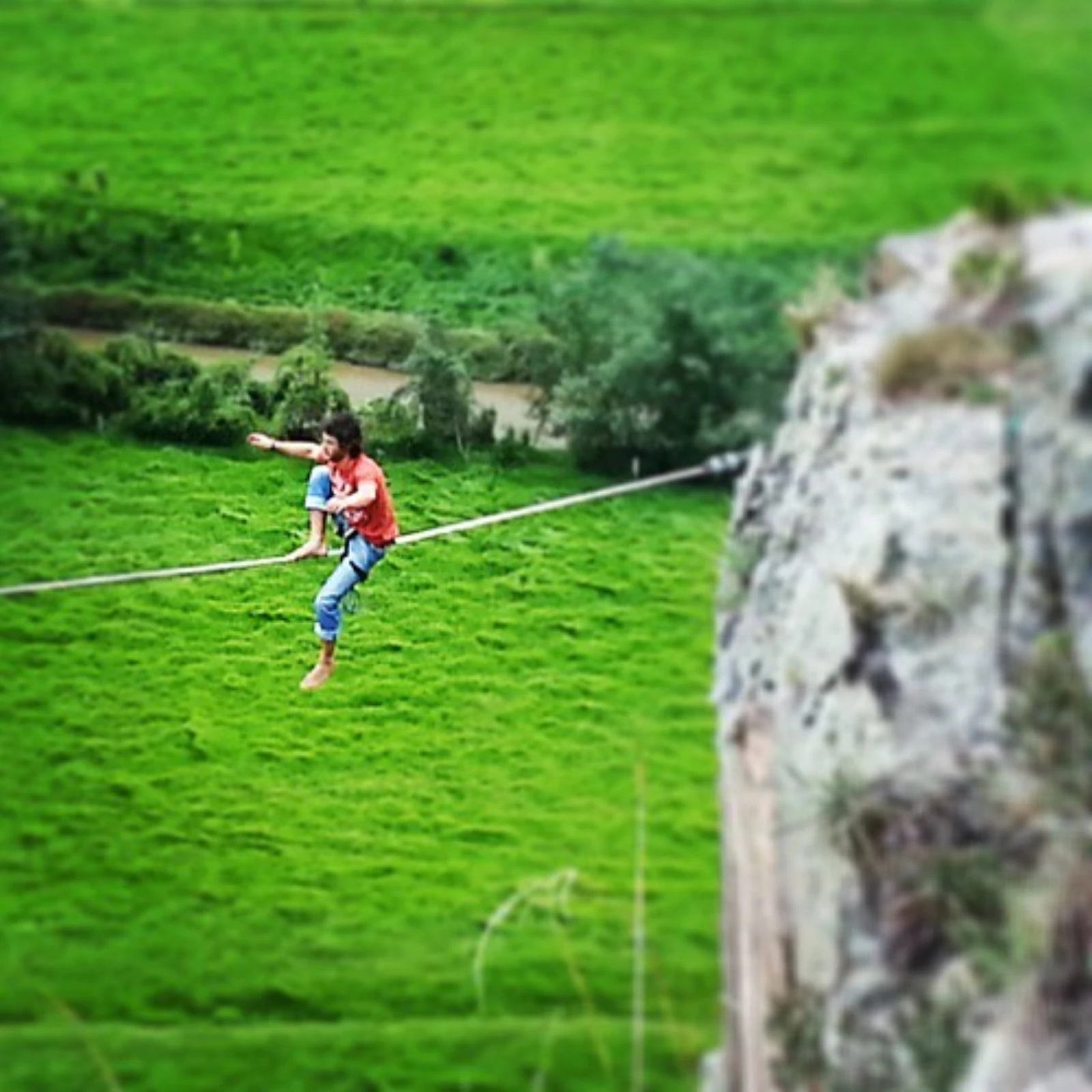 A climber descending a rock face near Suesca, Colombia.