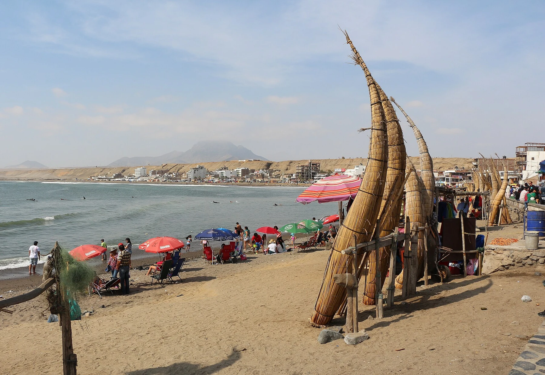 a caballito de totora at Huanchaco in Peru.