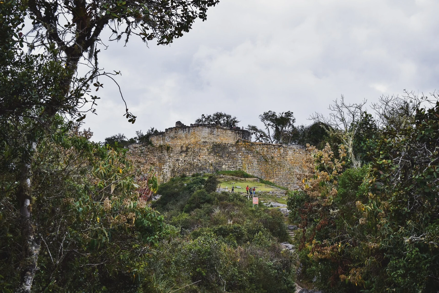 Stone ruins and mountain scenery at Kuélap in Peru.