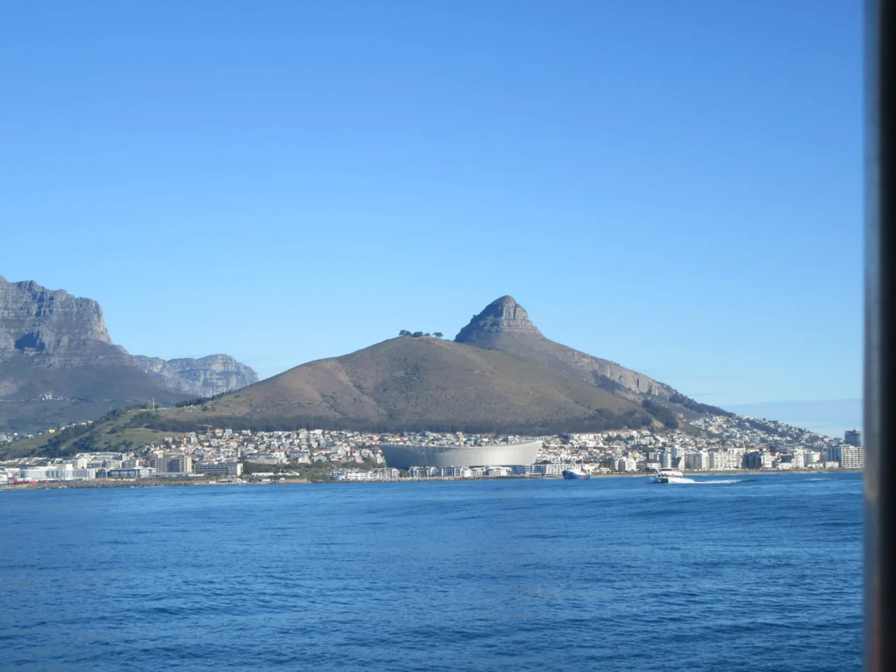 Cape Town waterfront seen from the ferry to Robben Island, South Africa.