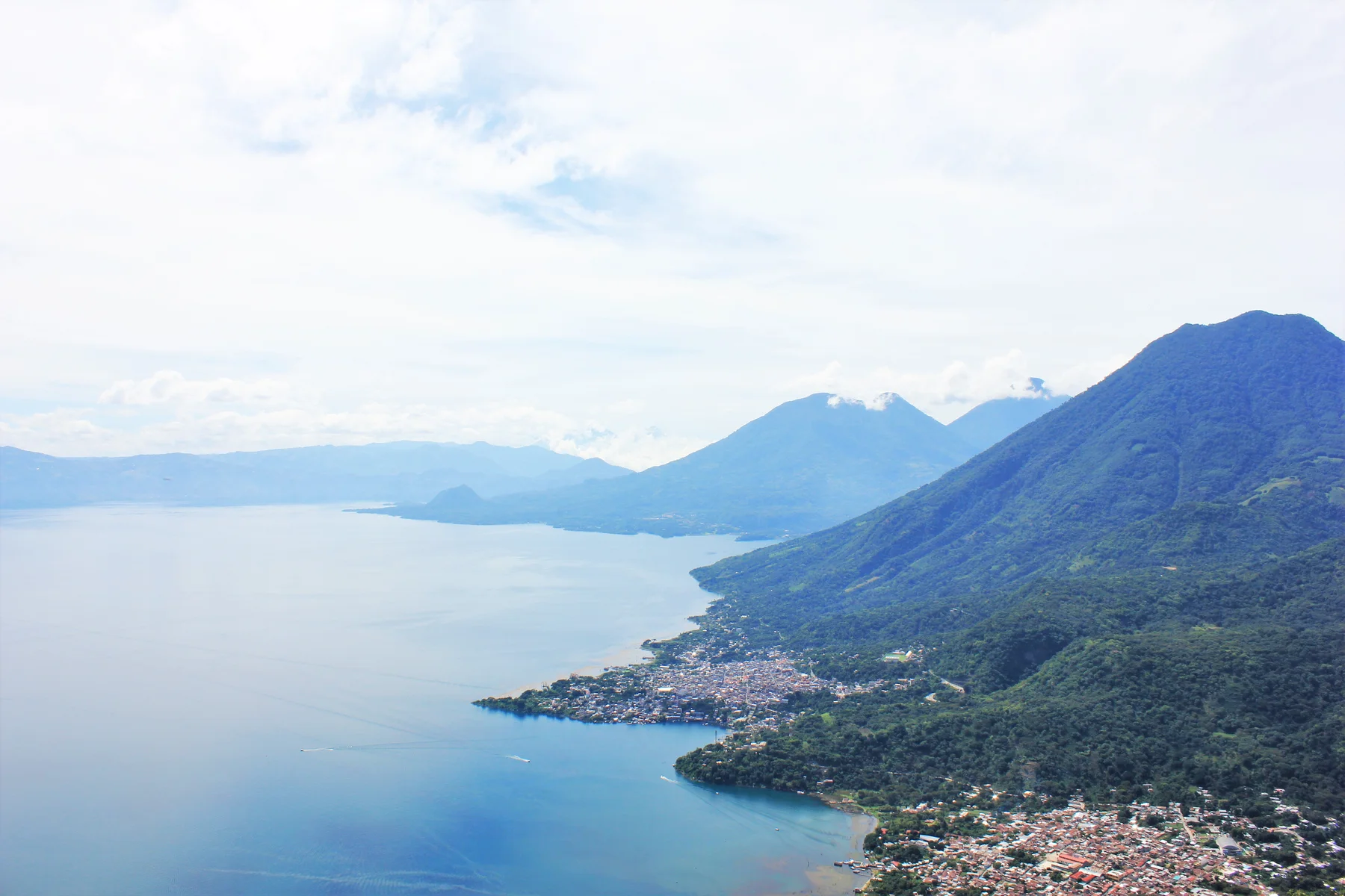 Lake Atitlán and the San Pedro volcano viewed from the Indian Nose ridge.