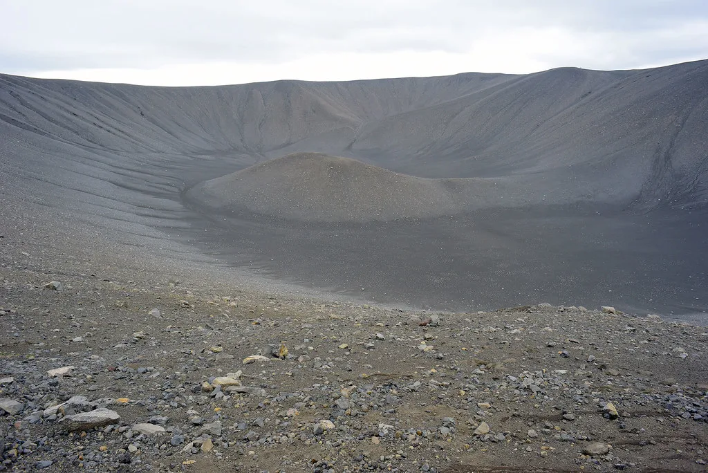The dark tephra interior of Hverfjall crater in the Mývatn area.