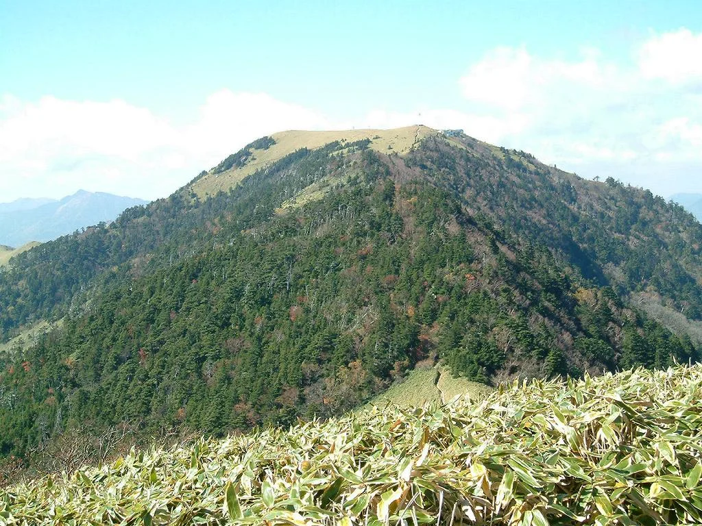 Mount Tsurugi seen across the ridges of Tokushima in Shikoku.