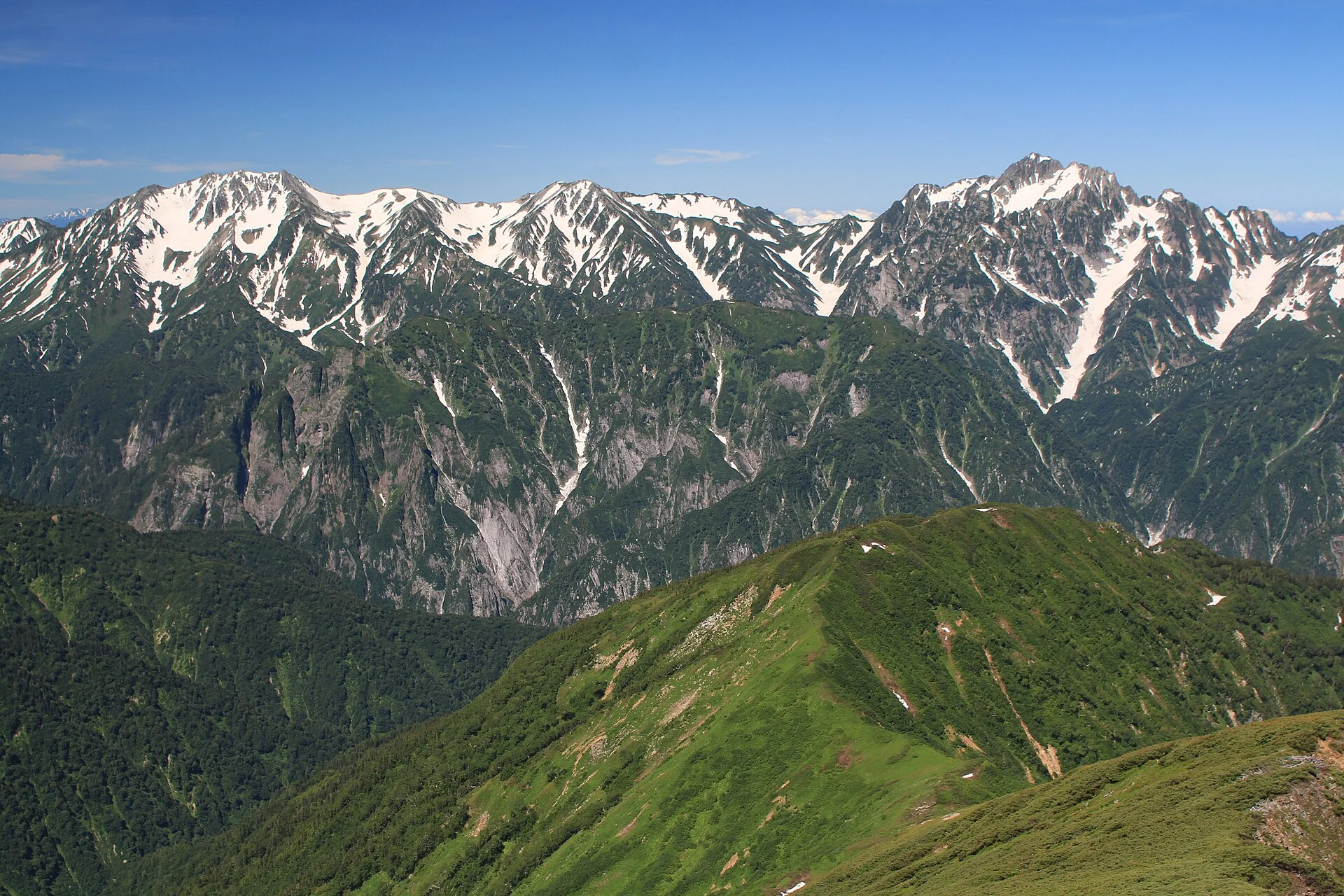 Mount Tate and Mount Tsurugi rising across the Japanese Alps.