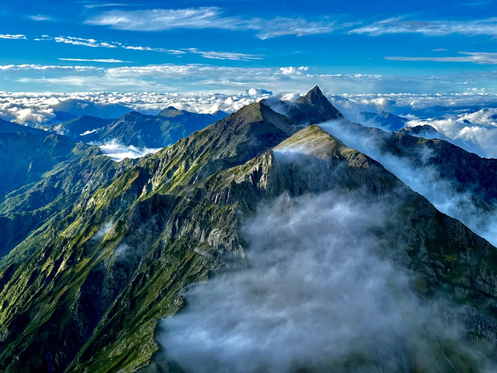 Mount Yari rises beyond the Daikiretto ridge in the Japanese Alps.