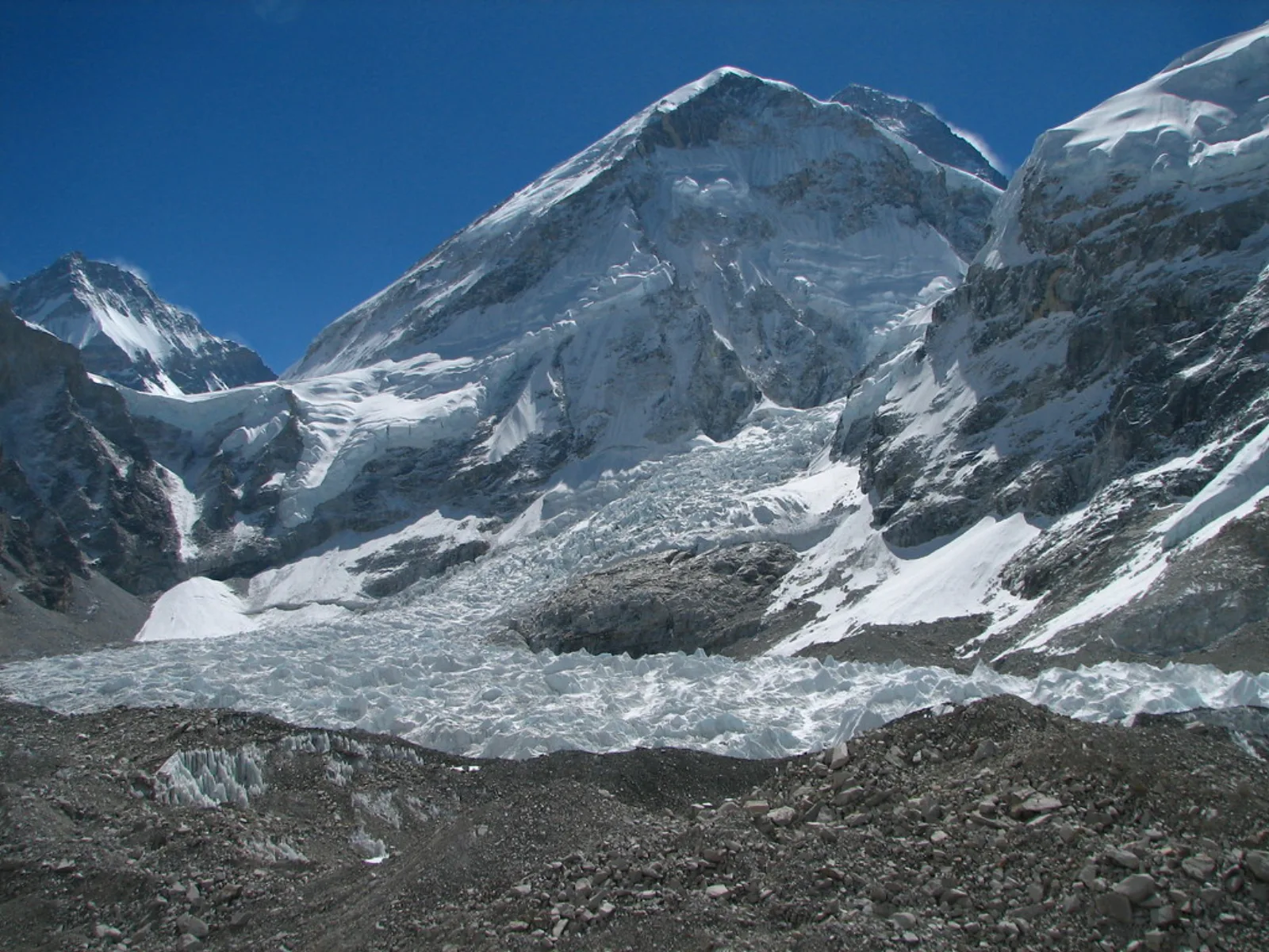 The Khumbu Icefall and Everest above the Everest Base Camp trek.