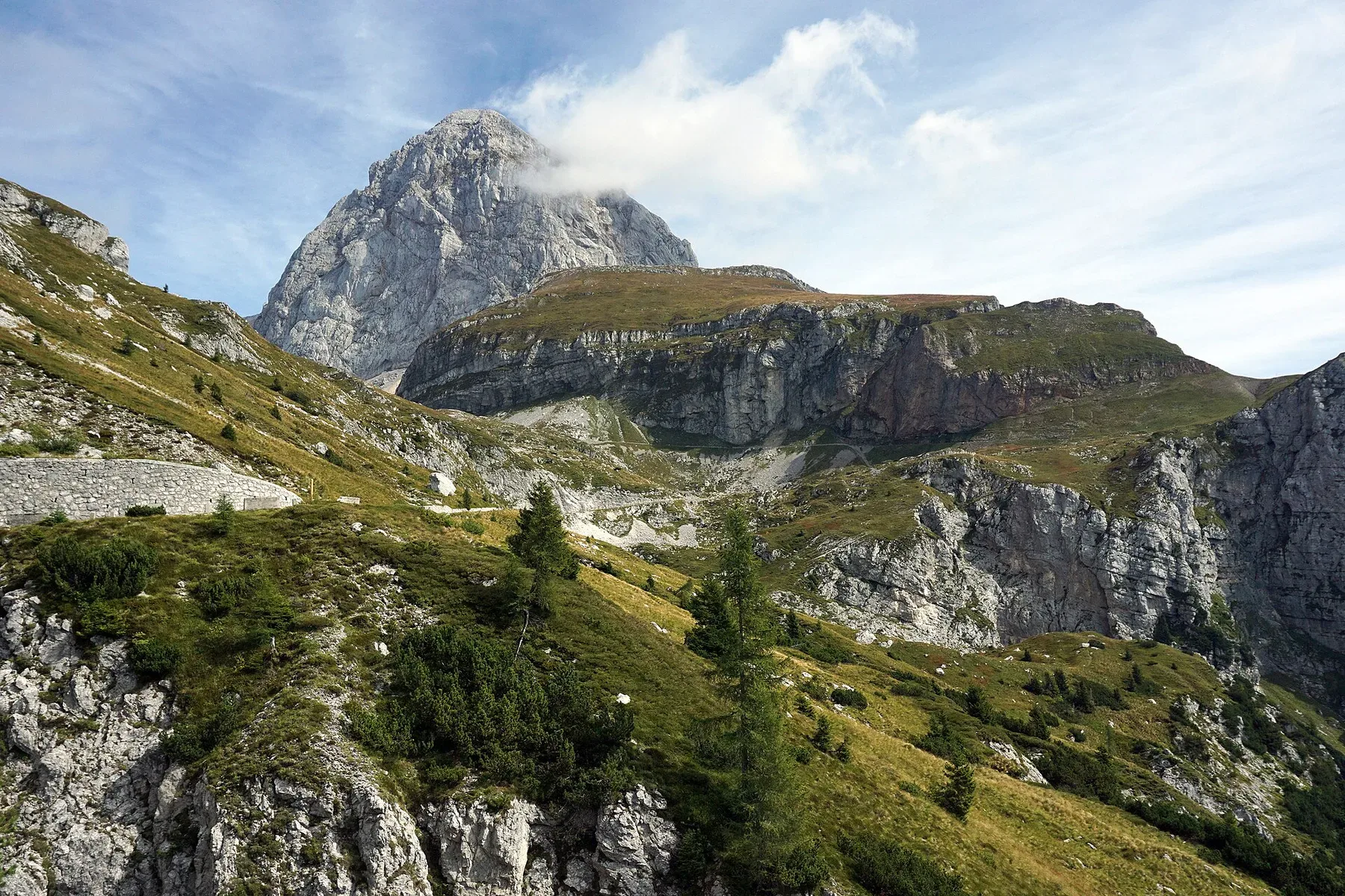 The rocky approach beneath Mount Mangart in Slovenia's Julian Alps.