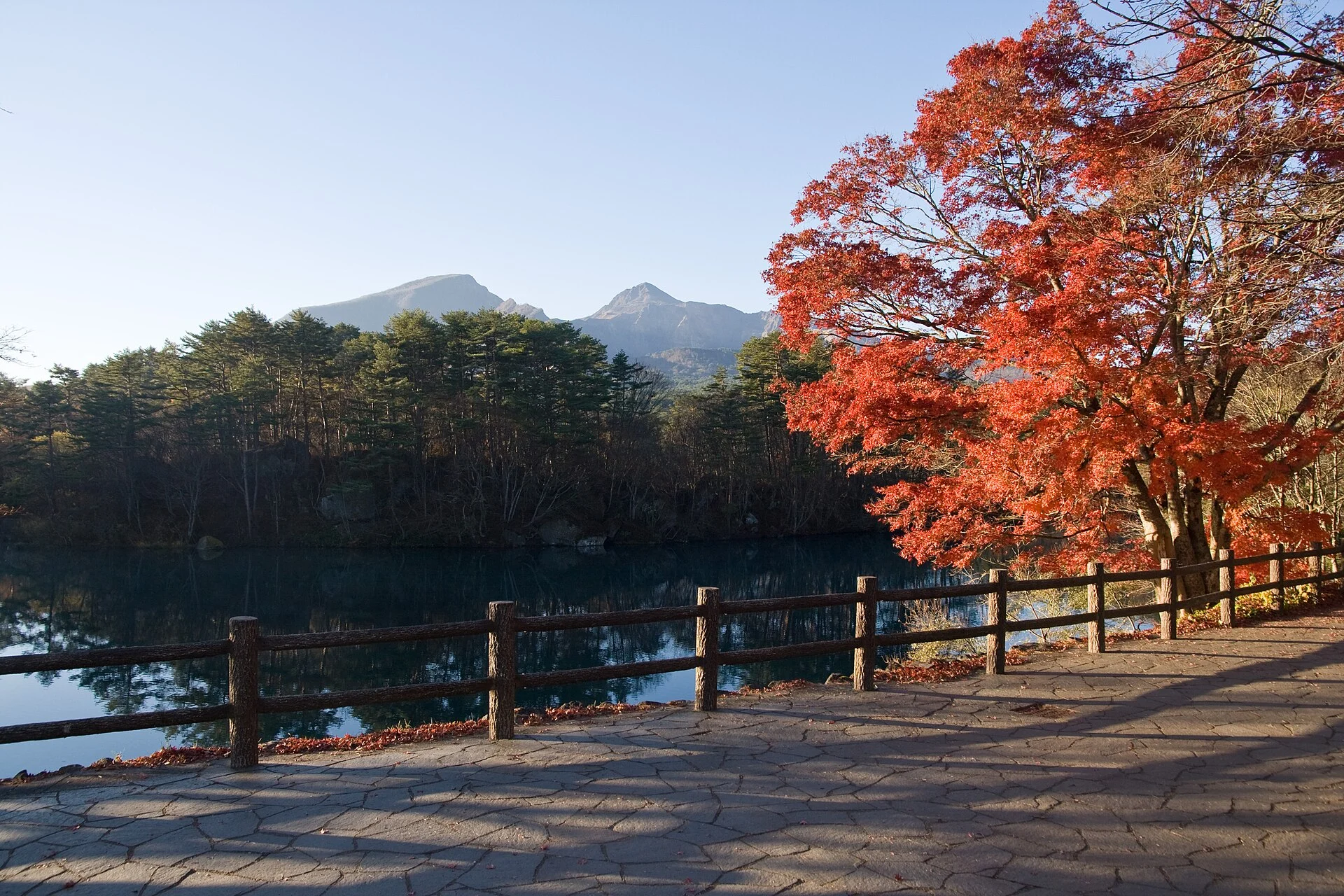 Mount Bandai seen from the Goshikinuma ponds in Fukushima.